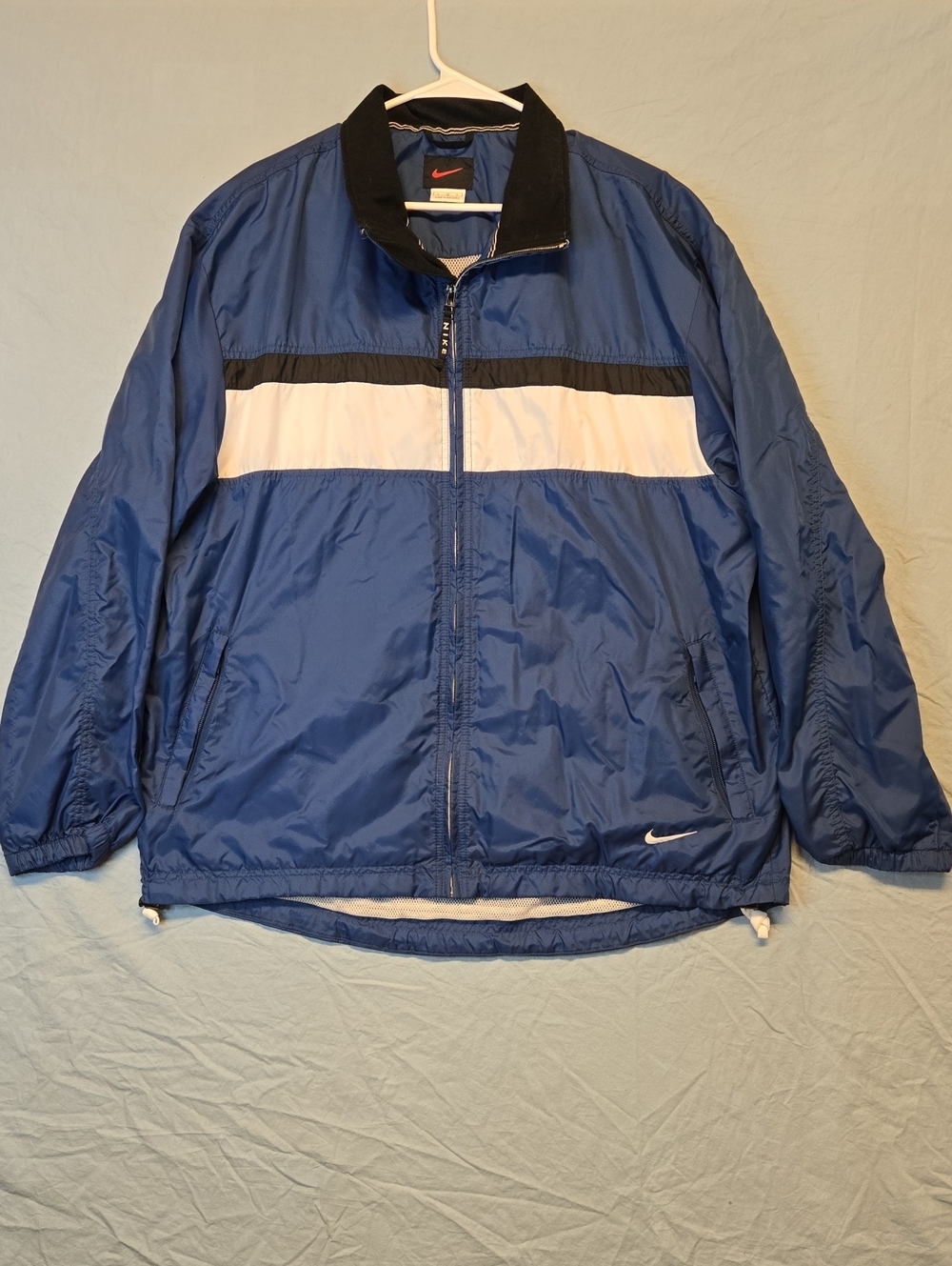 Nike Swoosh Blue Full Zip Windbreaker Collar Jacket with Stripes Vintage 90s